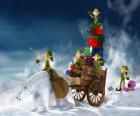 Elves βοηθώντας Άγιος Βασίλης παραδίδει τα δώρα Χριστουγέννων